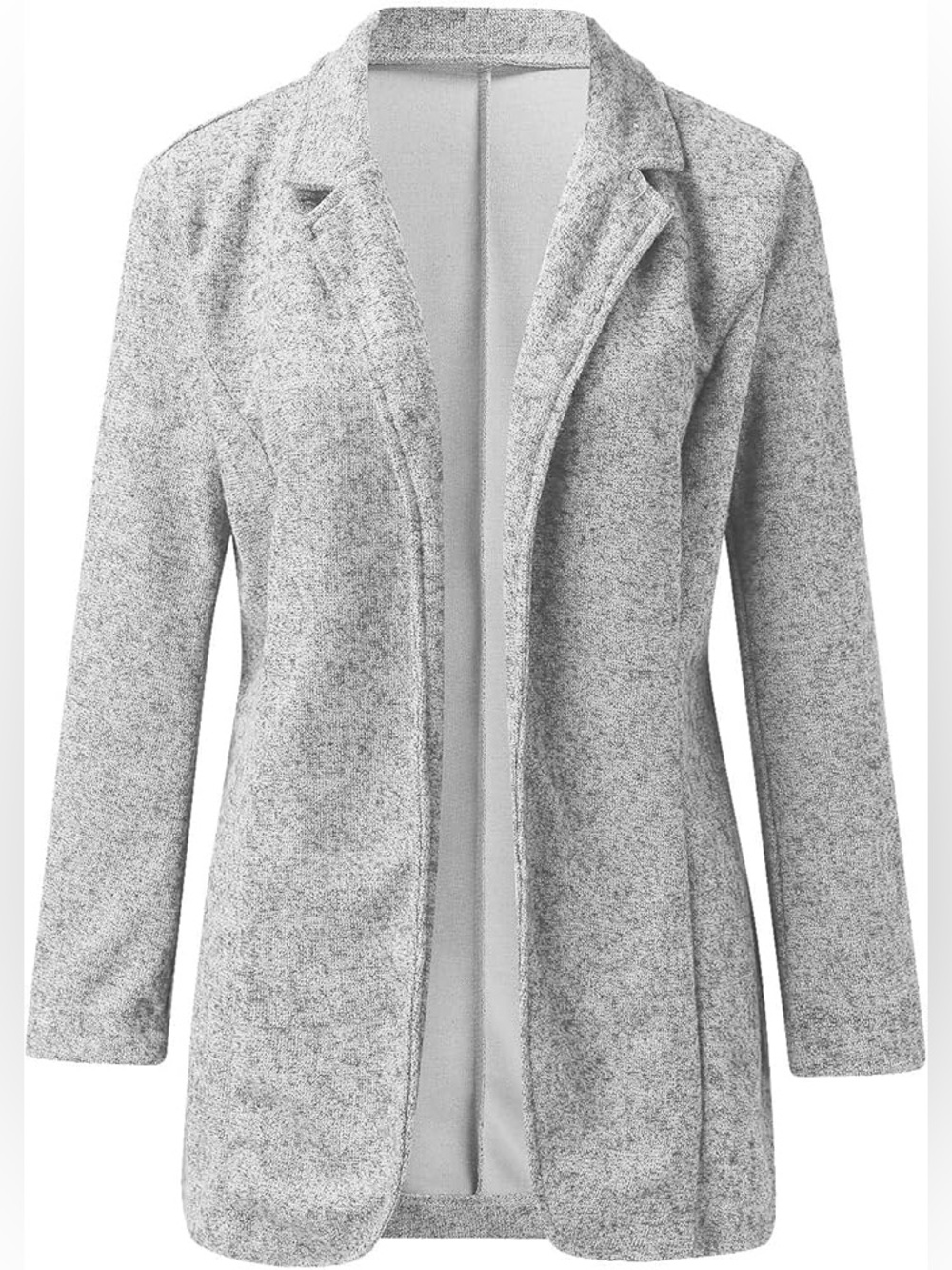 Light Gray Chevron Pattern Open-Front Women's Knit Blazer Sweater